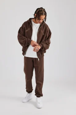 CLO-SET Rhinestone Cross Zip Through Tracksuit - Brown