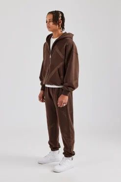 CLO-SET Rhinestone Cross Zip Through Tracksuit - Brown