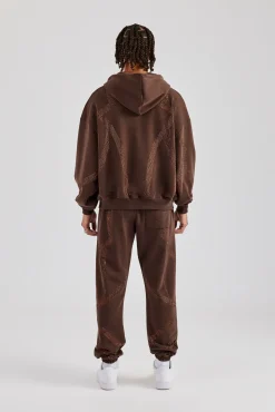 CLO-SET Rhinestone Cross Zip Through Tracksuit - Brown