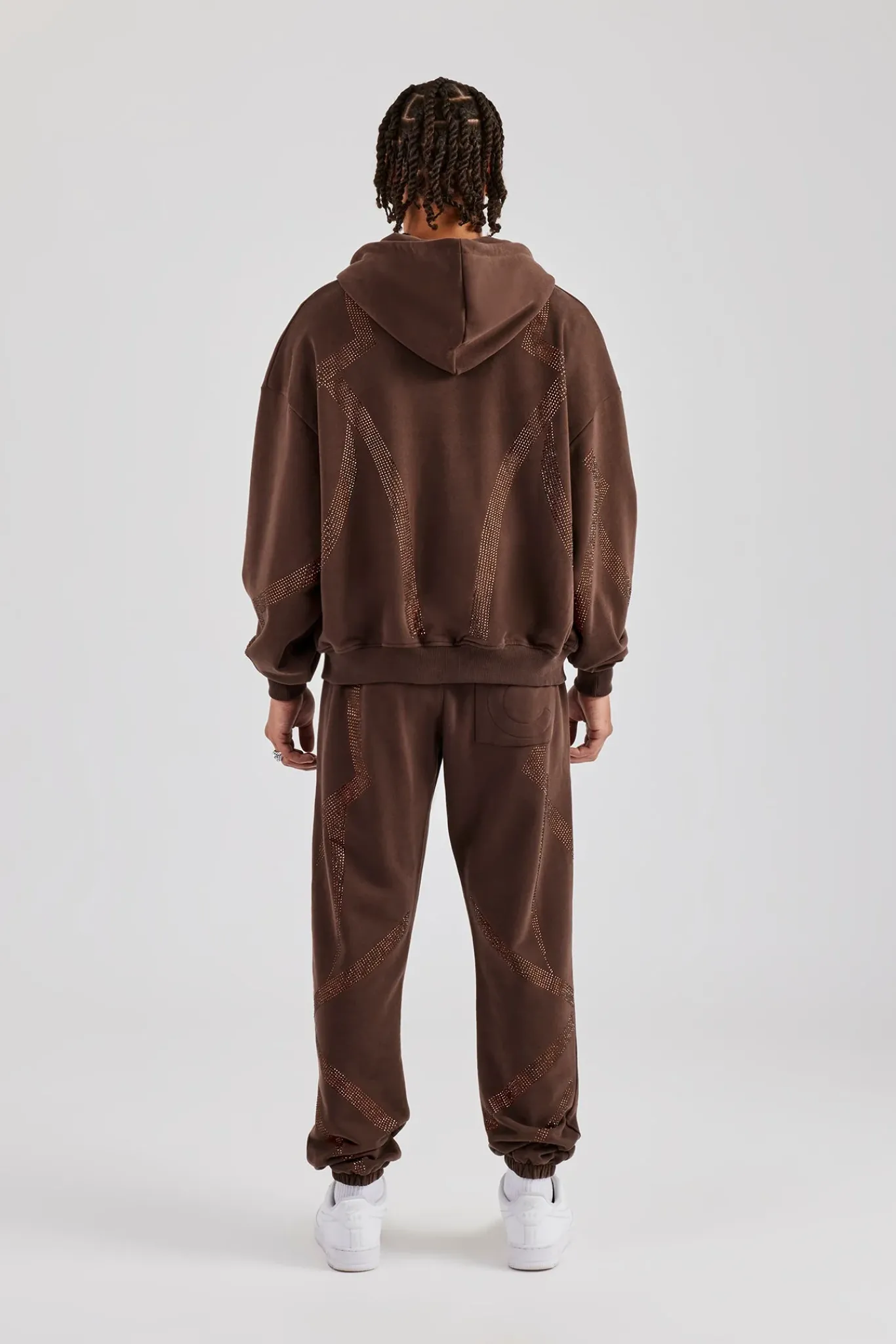 CLO-SET Rhinestone Cross Zip Through Tracksuit - Brown