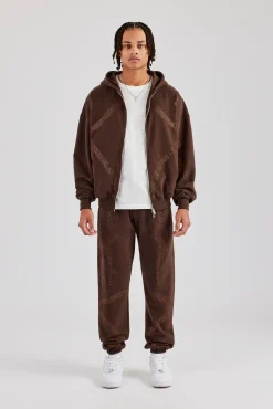 CLO-SET Rhinestone Cross Zip Through Tracksuit - Brown