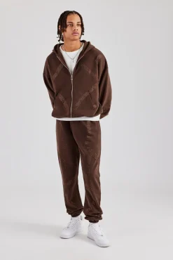 CLO-SET Rhinestone Cross Zip Through Tracksuit - Brown
