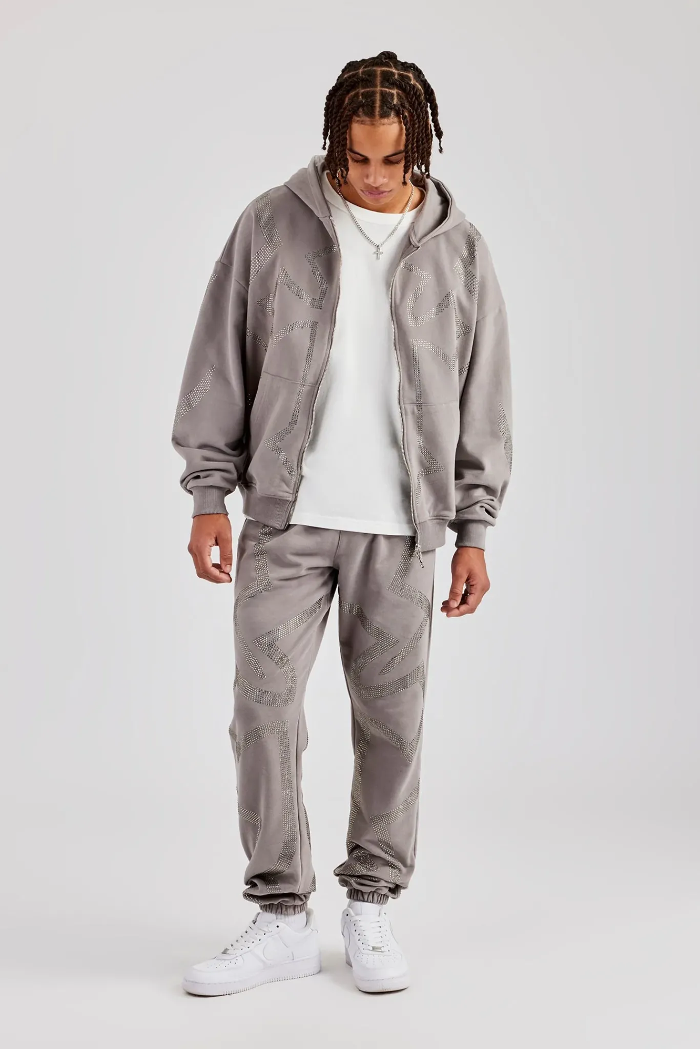 CLO-SET Rhinestone Cross Zip Through Tracksuit - Charcoal