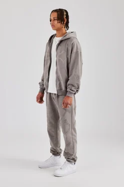 CLO-SET Rhinestone Cross Zip Through Tracksuit - Charcoal