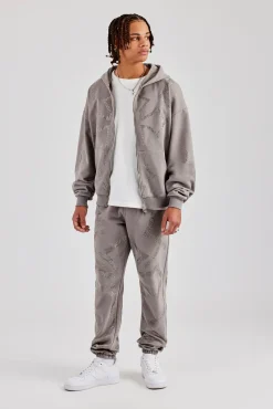 CLO-SET Rhinestone Cross Zip Through Tracksuit - Charcoal