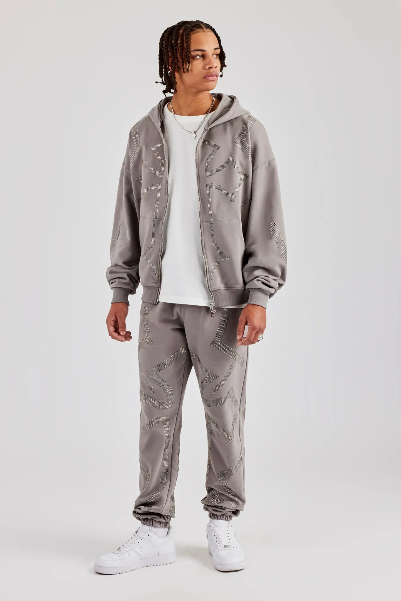 CLO-SET Rhinestone Cross Zip Through Tracksuit - Charcoal