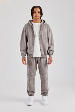 CLO-SET Rhinestone Cross Zip Through Tracksuit - Charcoal
