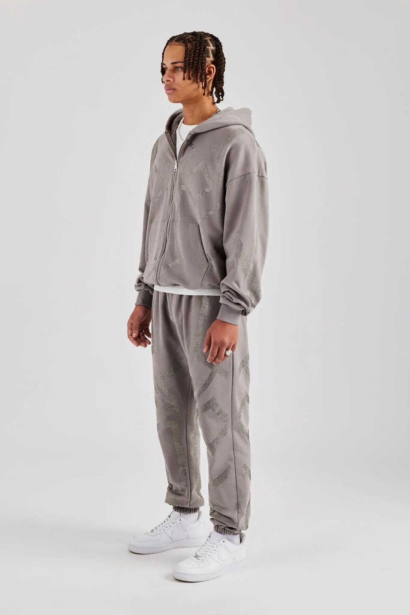 CLO-SET Rhinestone Cross Zip Through Tracksuit - Charcoal