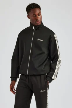 CLO-TOP-OUT Rhinestone Embellished Track Jacket - Black