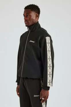 CLO-TOP-OUT Rhinestone Embellished Track Jacket - Black