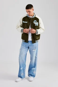 CLO-BOT-DEN Rhinestone Motif Baggy Jean - Mid Blue