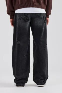 CLO-BOT-DEN Rhinestone Motif Baggy Jean