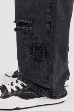 CLO-BOT-DEN Rhinestone Motif Baggy Jean