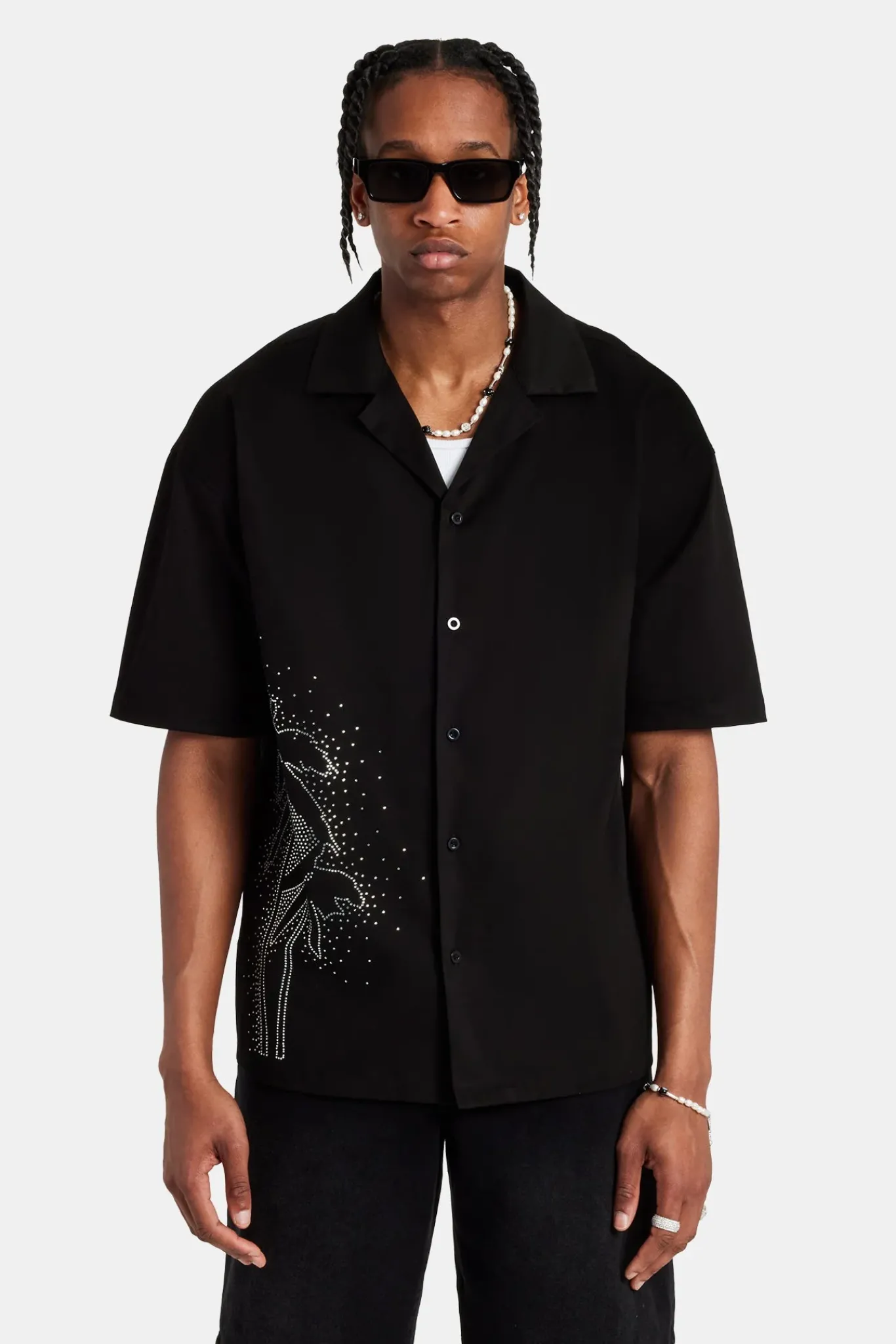 CLO-TOP-SHIR Rhinestone Palm Shirt - Black