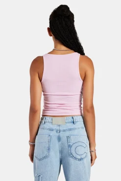 Women CLO-TOP-TEE Rib Glitter Applique Vest Top - Pink