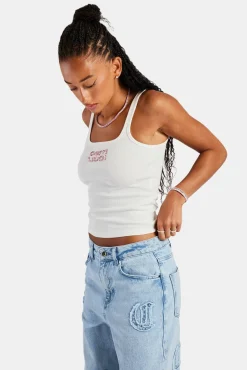 Women CLO-TOP-TEE Rib Glitter Applique Vest Top  White