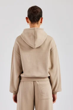 Women CLO-TOP-HS-HOOD Rope Embroidery Oversized Hoodie - Taupe
