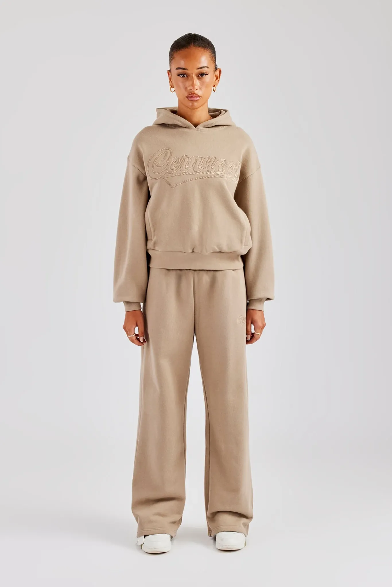 Women CLO-SET Rope Embroidery Tracksuit - Taupe
