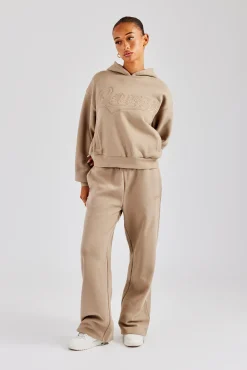 Women CLO-BOT-TRO Rope Embroidery Wide Leg Jogger - Taupe