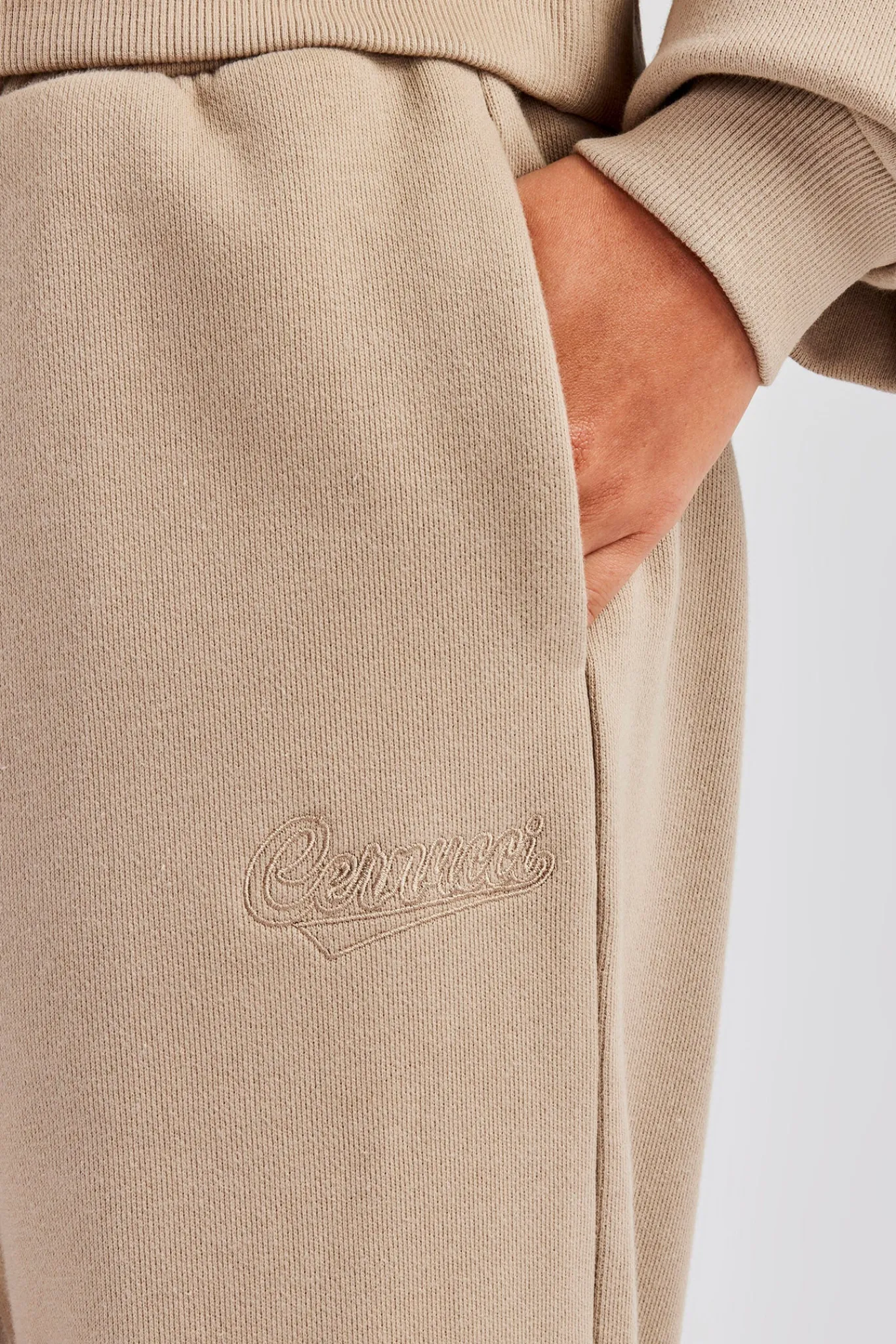 Women CLO-BOT-TRO Rope Embroidery Wide Leg Jogger - Taupe