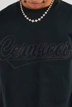 CLO-TOP-TEE Rope Script Oversized T-Shirt - Black