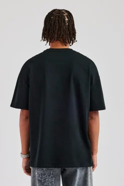 CLO-TOP-TEE Rope Script Oversized T-Shirt - Black