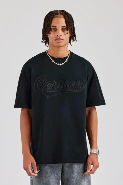CLO-TOP-TEE Rope Script Oversized T-Shirt - Black