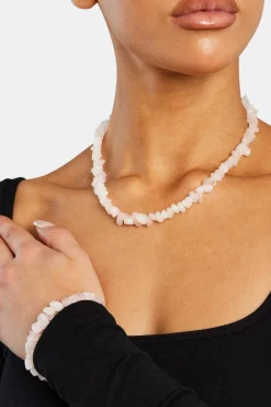 Women JWL-BRA Rose Quartz Shard Bead Bracelet - White