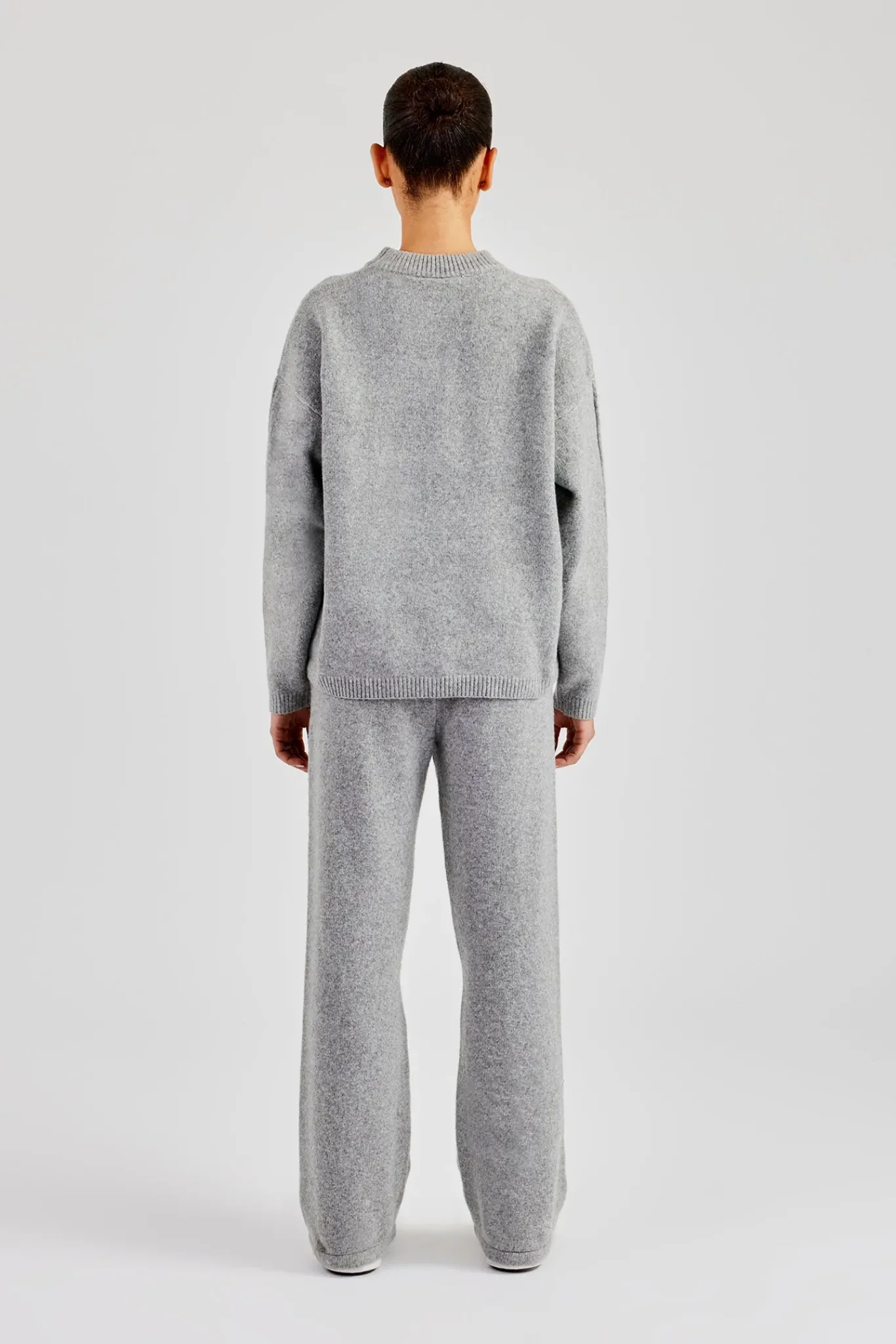 Women CLO-SET-KTW Seam Detail Knitted Sweatshirt & Wide Leg Jogger - Grey
