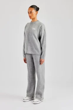 Women CLO-SET-KTW Seam Detail Knitted Sweatshirt & Wide Leg Jogger - Grey