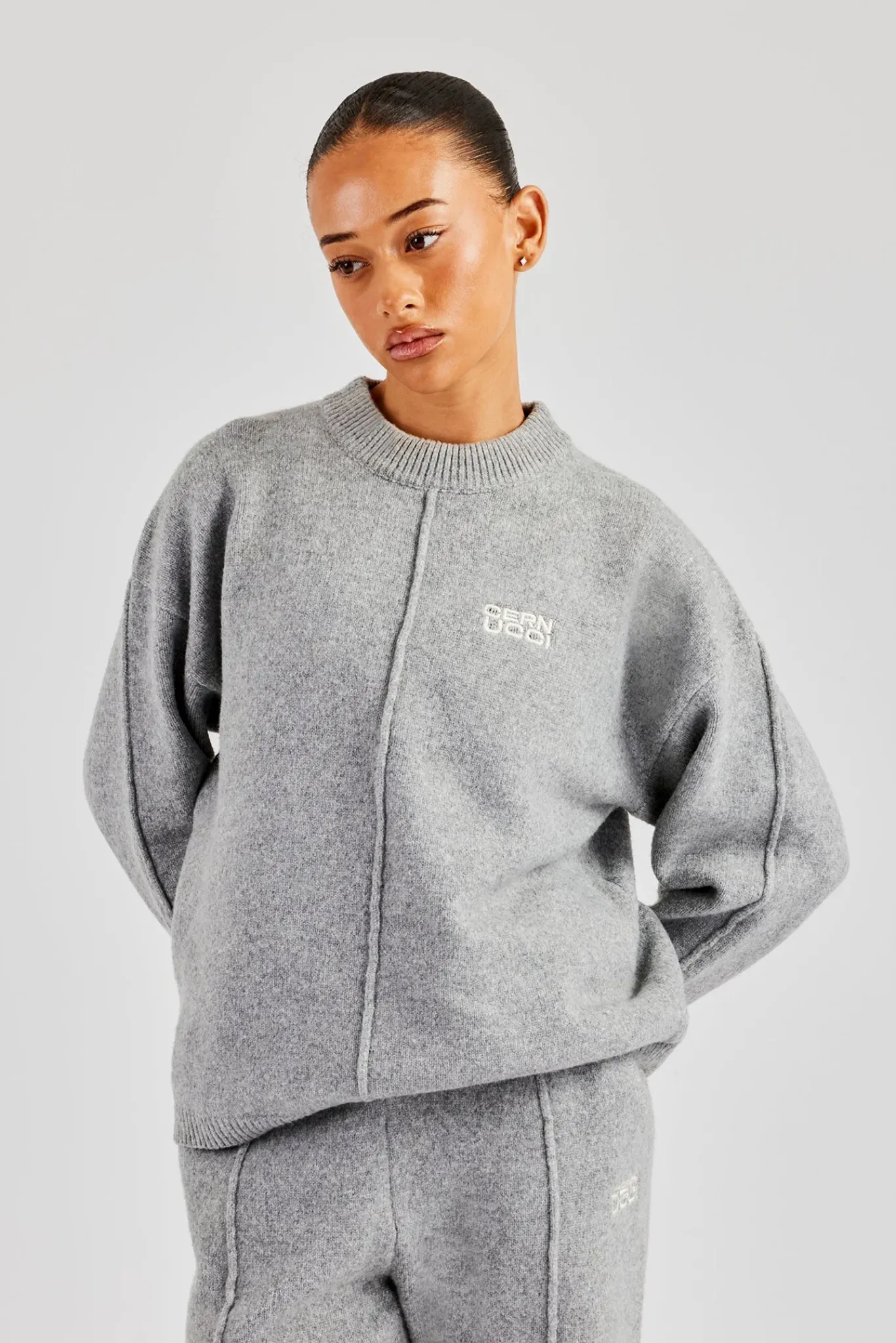 Women CLO-TOP-HS-SWE-KTW Seam Detail Knitted Sweatshirt - Grey