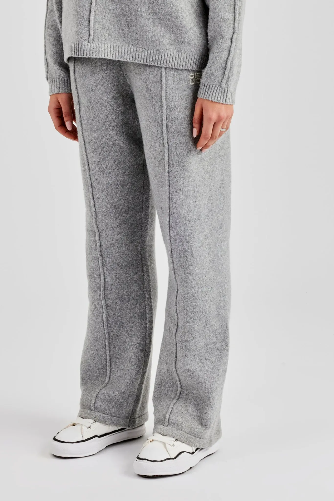 Women CLO-BOT-TRO-KTW Seam Detail Knitted Wide Leg Jogger - Grey