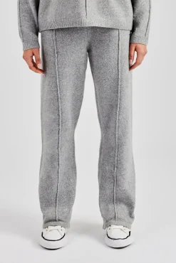 Women CLO-BOT-TRO-KTW Seam Detail Knitted Wide Leg Jogger - Grey