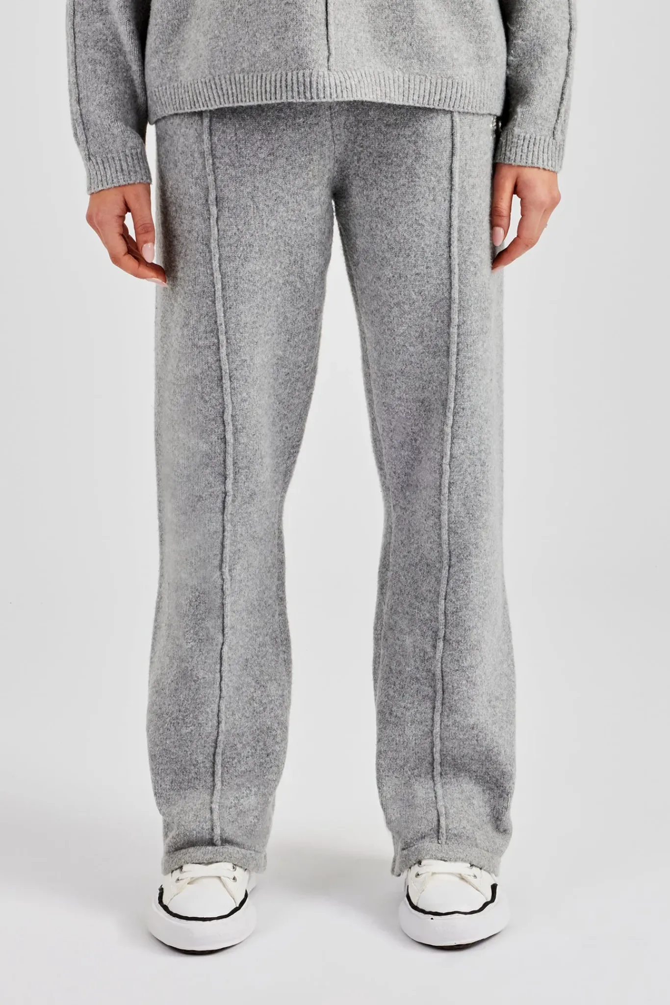 Women CLO-BOT-TRO-KTW Seam Detail Knitted Wide Leg Jogger - Grey
