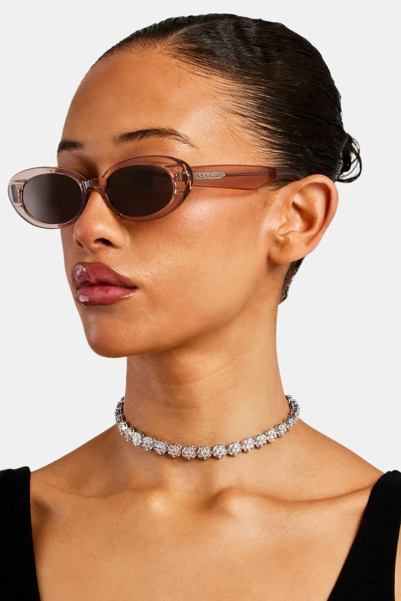 Women CLO-ACC Slim Oval Acetate Sunglasses - Transparent Blush