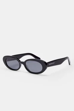 Women CLO-ACC Slim Oval Acetate Sunglasses  - Black