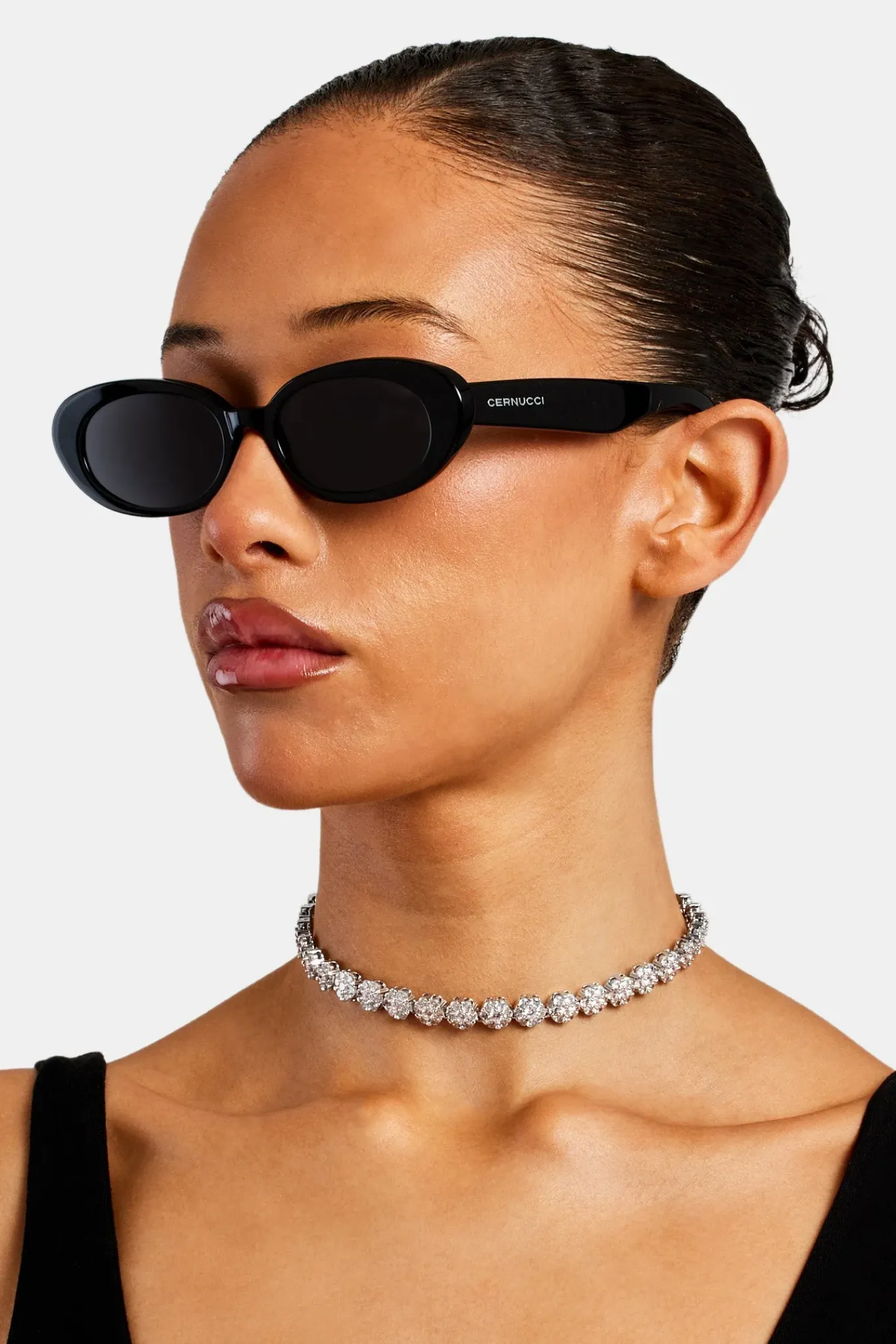 Women CLO-ACC Slim Oval Acetate Sunglasses - Black