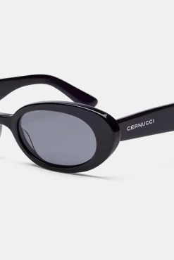 Women CLO-ACC Slim Oval Acetate Sunglasses - Black