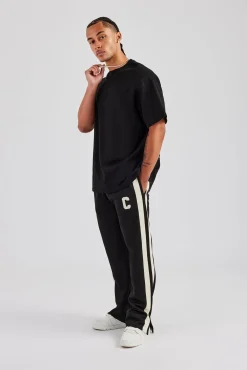 CLO-BOT-TRO Split Hem Double Panel C Track Pant - Black