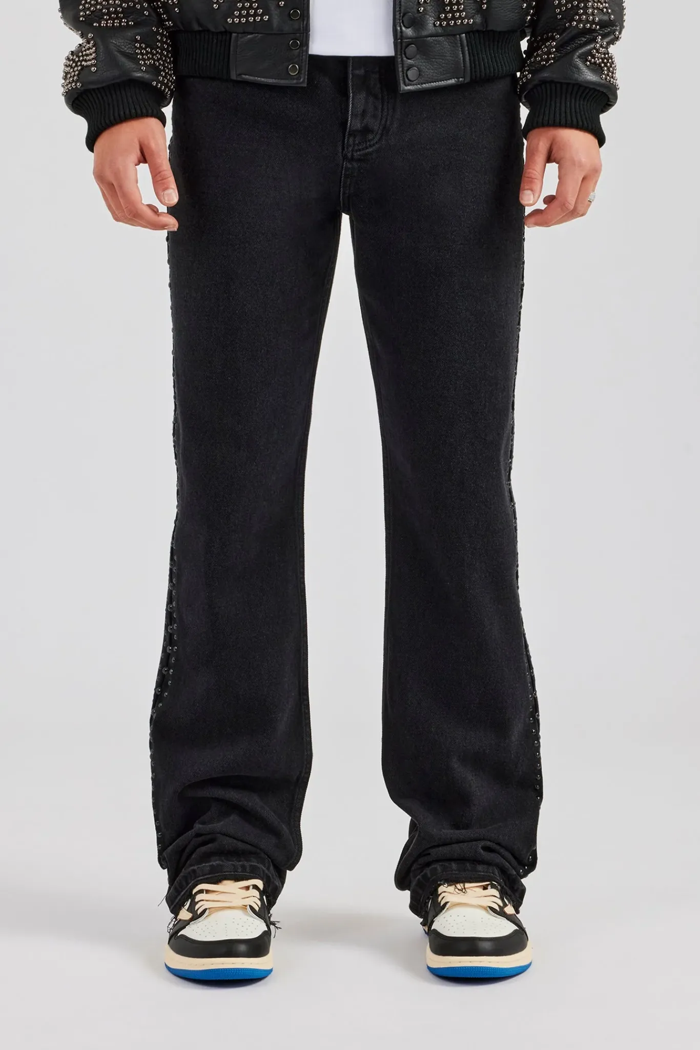 CLO-BOT-DEN Stacked Leg Studded Denim Jean