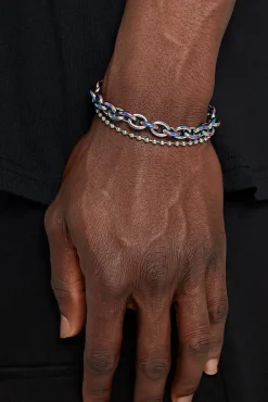 JWL-BRA Stainless Steel Oil Slick Link & Bobble Mix Bracelet