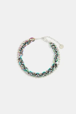 JWL-BRA Stainless Steel Oil Slick Link & Bobble Mix Bracelet