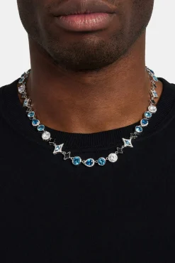 JWL-CHN Star Motif Blue Multi Gemstone Chain - 10mm