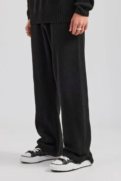 CLO-BOT-TRO-KTW Straight Leg Split Hem Knit Jogger - Black