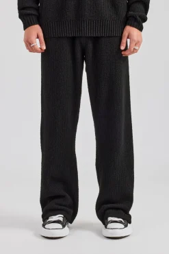 CLO-BOT-TRO-KTW Straight Leg Split Hem Knit Jogger - Black