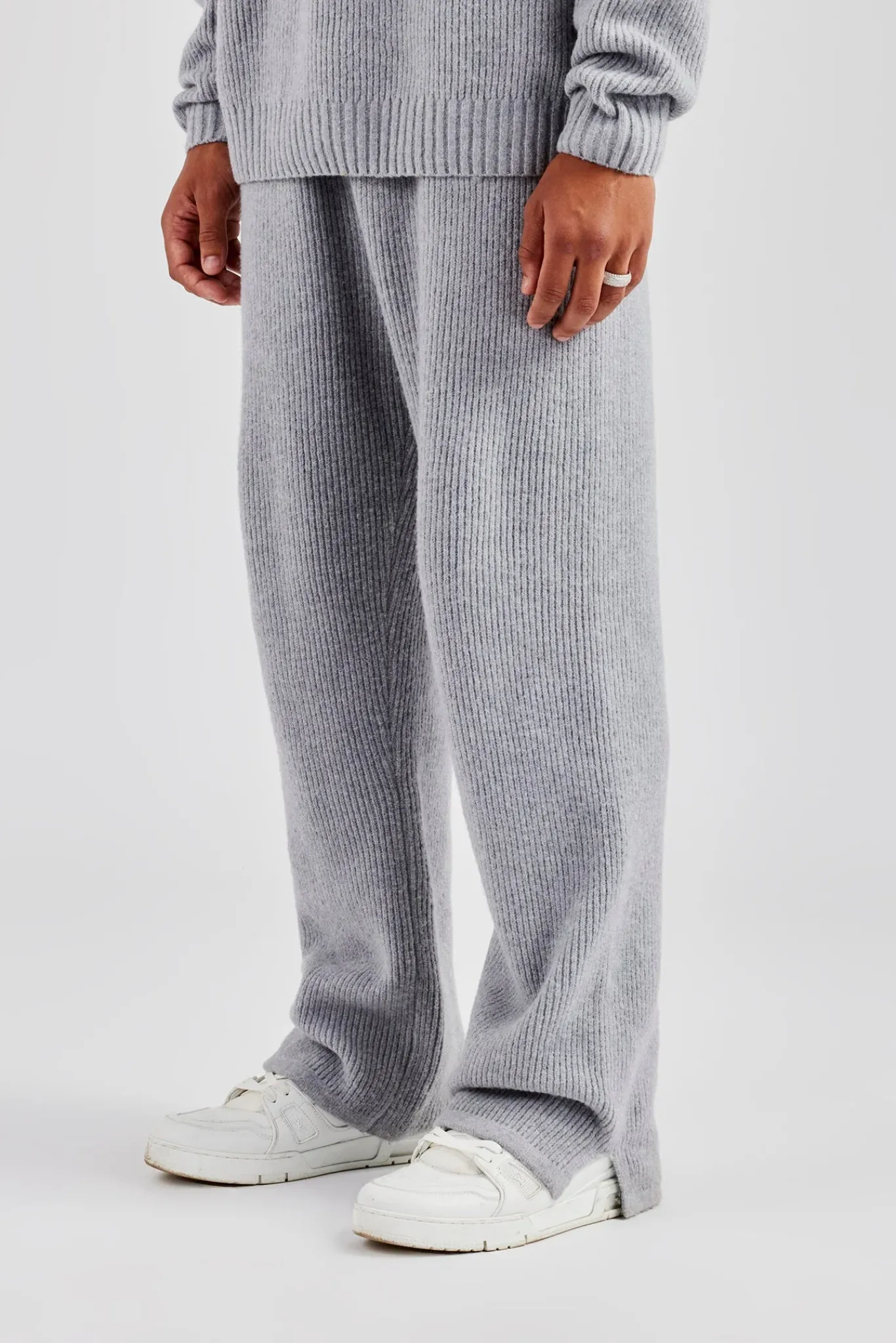 CLO-BOT-TRO-KTW Straight Leg Split Hem Knit Jogger - Grey