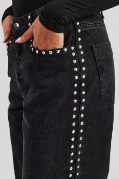 Women CLO-BOT-DEN Stud Flare Jean - Washed Black
