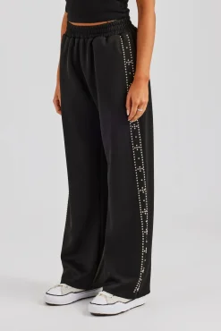 Women CLO-BOT-TRO Stud Wide Leg Jogger - Black