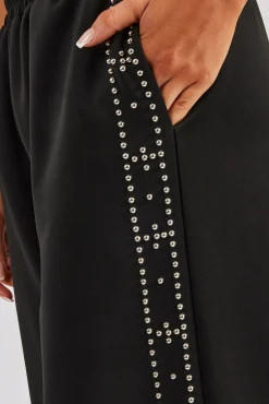Women CLO-BOT-TRO Stud Wide Leg Jogger - Black