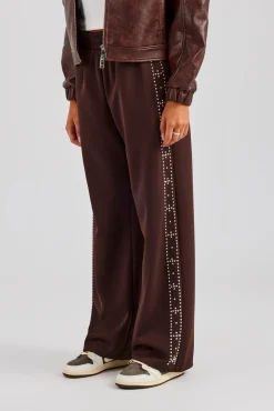 Women CLO-BOT-TRO Stud Wide Leg Jogger - Chocolate